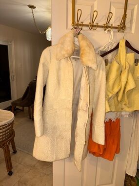 Guess Cream Faux Shearling Collar Teddy Coat